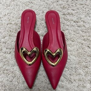 Maeve Red Mules with Gold Heart Accent